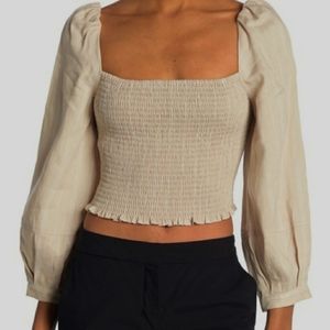 Derek Lam 10 Crosby Smocked Puff Sleeve Top